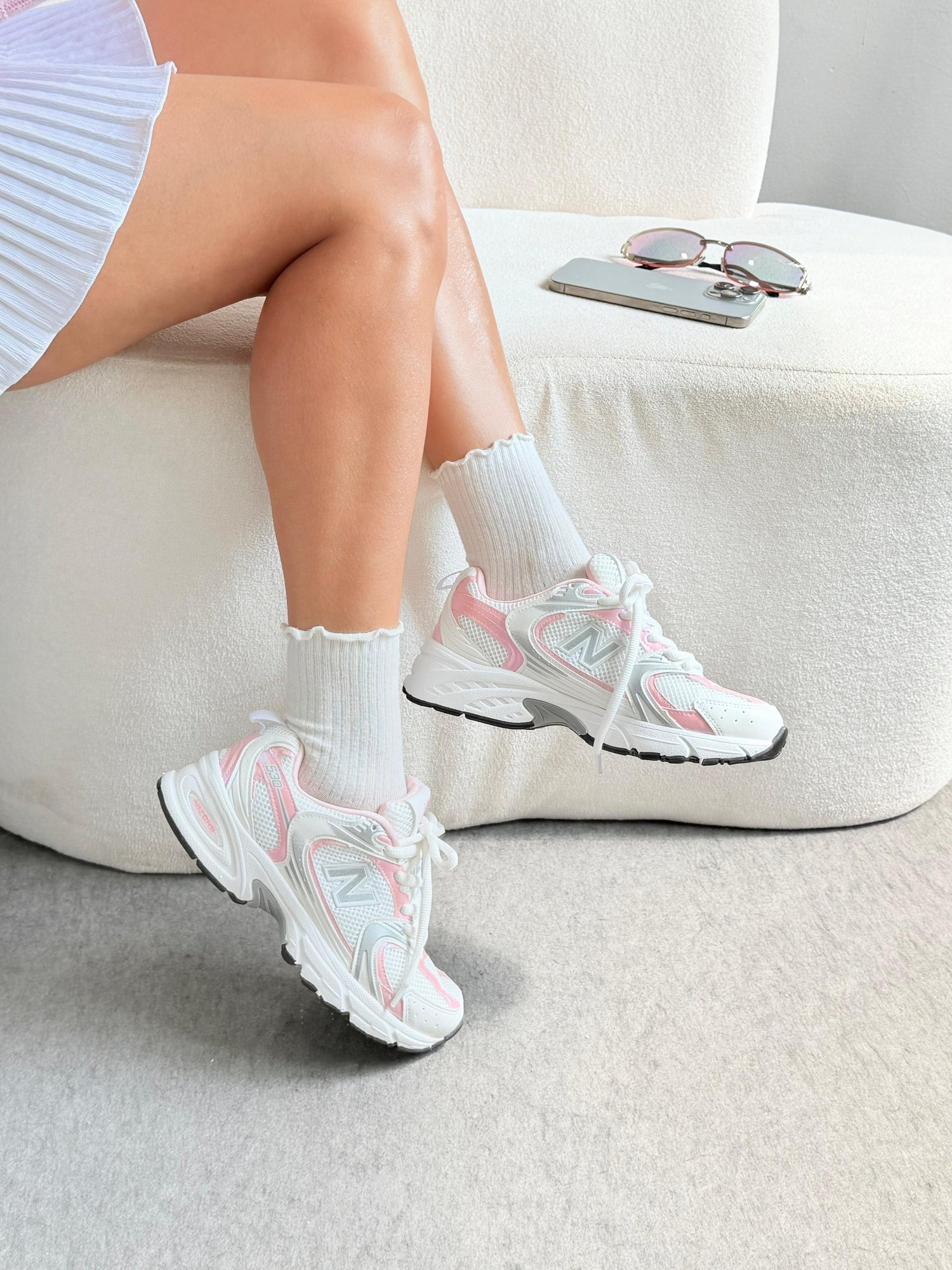 NB 530 Prime Couro Branco/Rosa