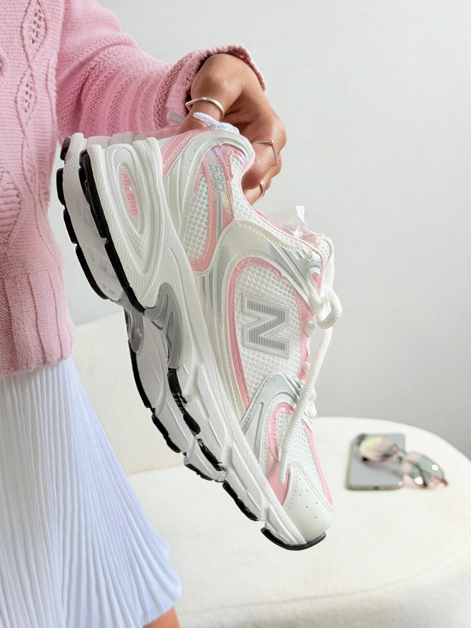 NB 530 Prime Couro Branco/Rosa